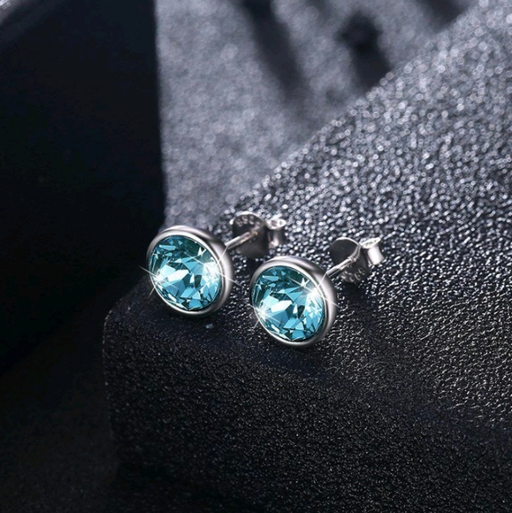 *New!* Sterling Silver Blue Crystal Stud Earrings - Picture 2 of 3